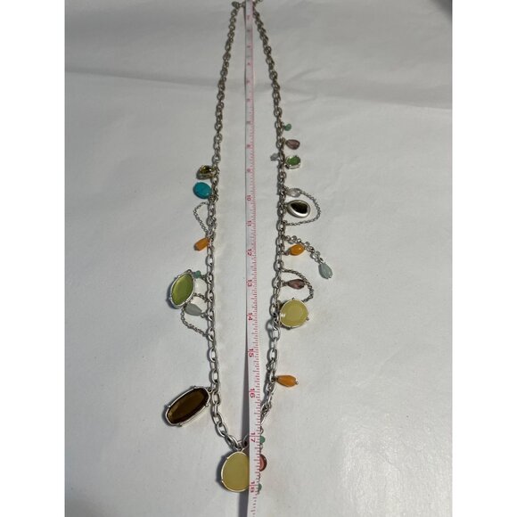 Lia Sophia Long Silver-Tone Necklace With Multicolor Gemstone Charms - Picture 2 of 6
